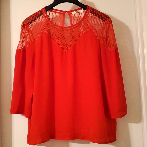 Hazel Rauston Lace Red Blouse Size L - Picture 1 of 8